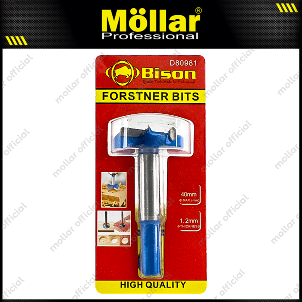 BISON D80981 Mata Bor Kayu Engsel Sendok 40 mm / Forstner Bit