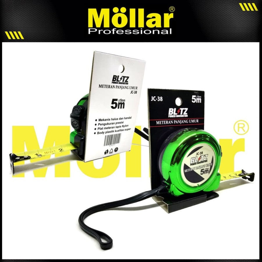 BLITZ JC38 Meteran 5 meter x 19 mm Warna Hijau