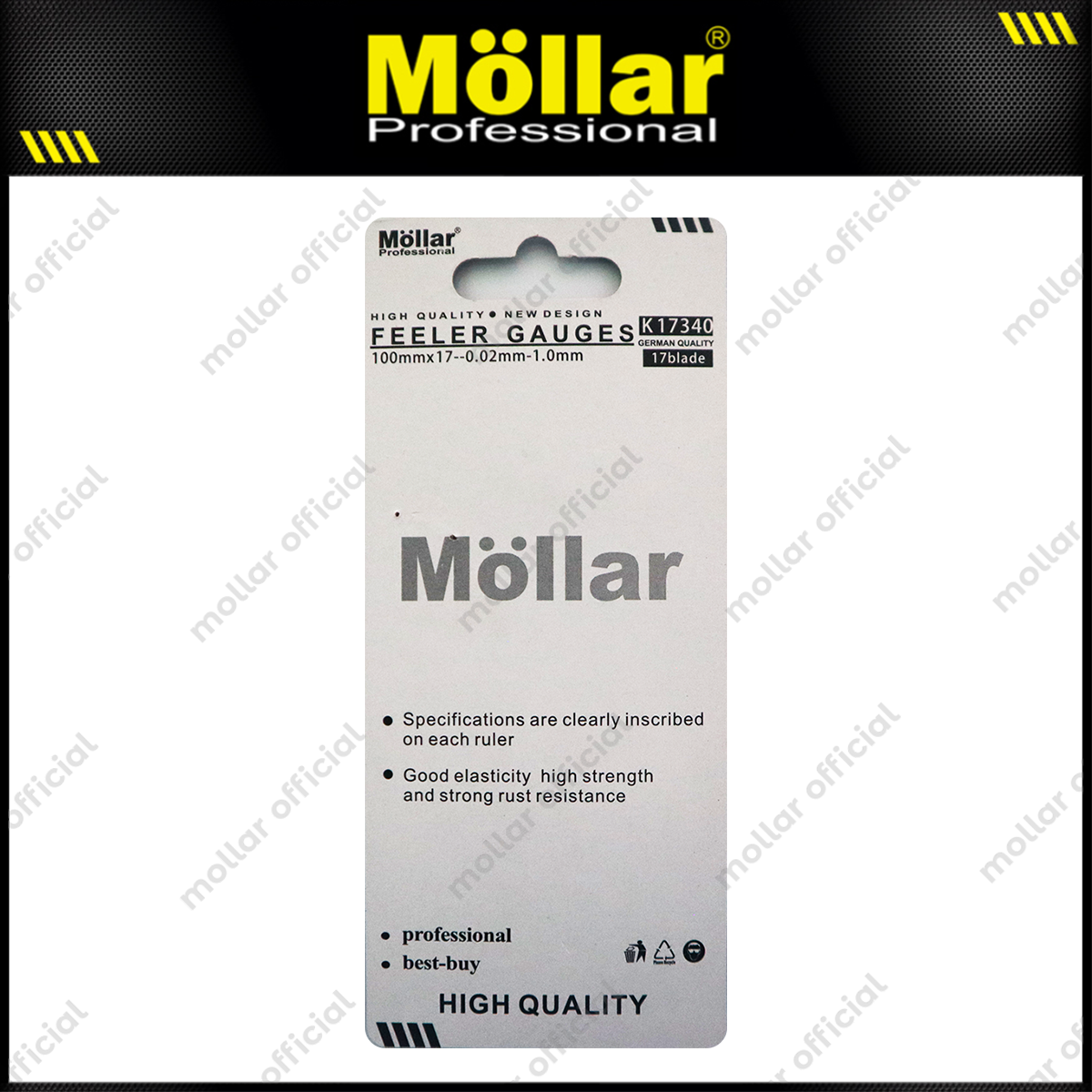 MOLLAR K17340 Feeler Gauge 17 Blades 0.02 mm - 1 mm