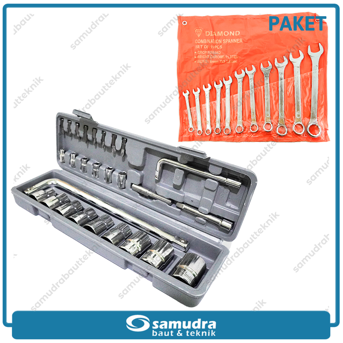 Paket KENMASTER Kunci Sok Set 27 pcs + Kunci Ring Pas Set 11 pcs 8-22
