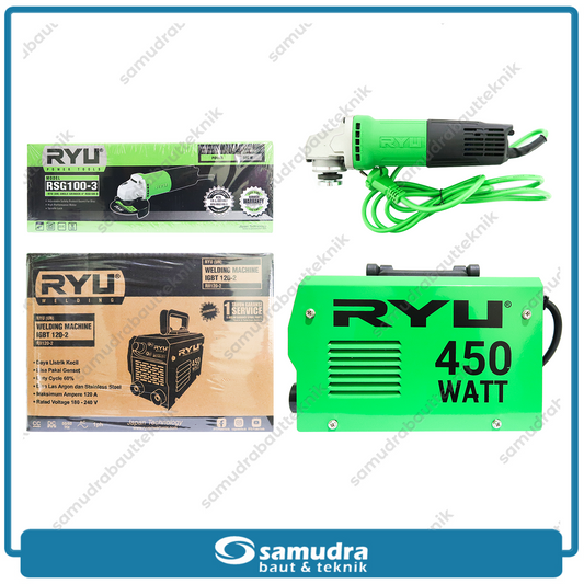 Paket RYU Mesin Las 450 Watt Trafo Inverter + Mesin Gerinda Listrik 4"