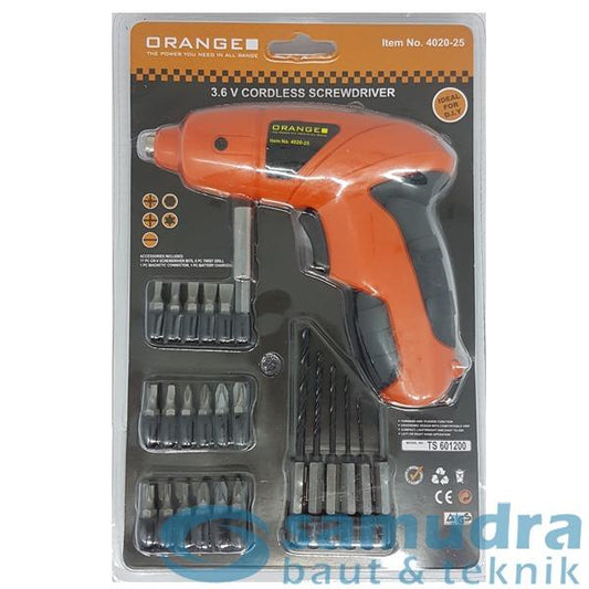ORANGE 4020-25 Mesin Obeng Baterai 3.6V Aksesoris Set / Cordless Screwdriver