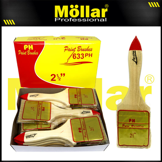 PINEHILL PH-633 1 Pak 12 Pcs Kuas Cat 2.5 Inch Gagang Kayu Koas Kwas Cat Tembok