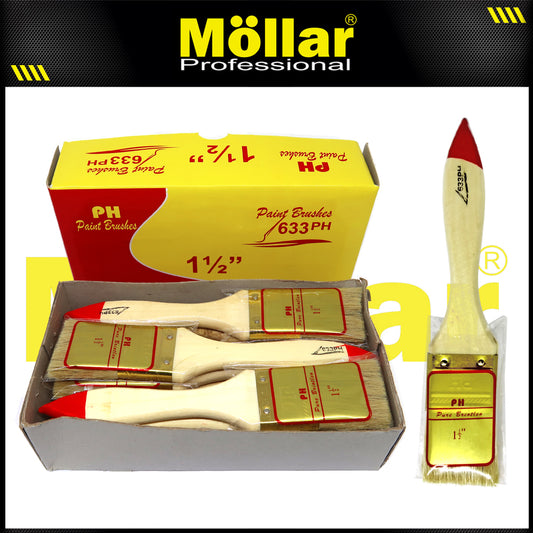 PINEHILL PH-633 1 Pak 12 Pcs Kuas Cat 1.5 Inch Gagang Kayu Koas Kwas Cat Tembok