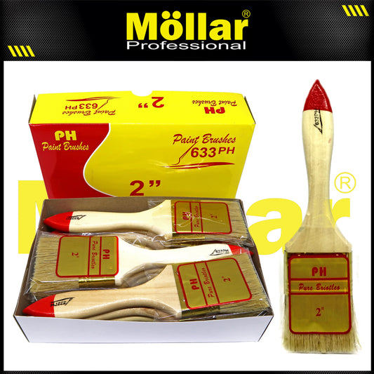 PINEHILL PH-633 1 Pak 12 Pcs Kuas Cat 2 Inch Gagang Kayu Koas Kwas Cat Tembok