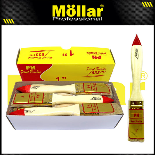 PINEHILL PH-633 1 Pak 12 Pcs Kuas Cat 1 Inch Gagang Kayu Koas Kwas Cat Tembok