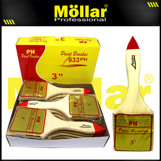 PINEHILL PH-633 1 Pak 12 Pcs Kuas Cat 3 Inch Gagang Kayu Koas Kwas Cat Tembok