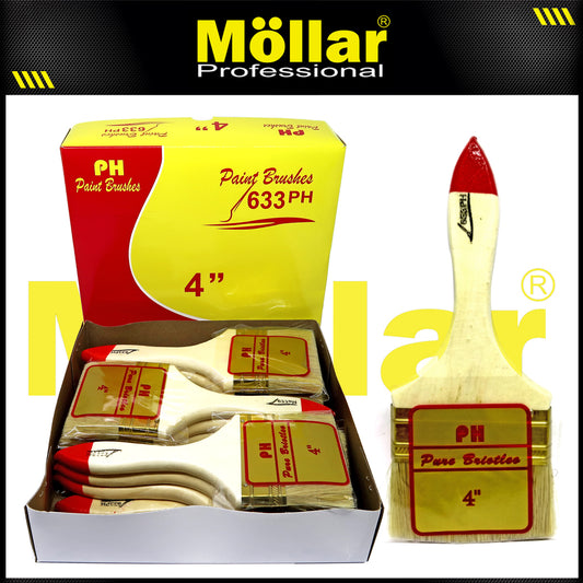 PINEHILL PH-633 1 Pak 12 Pcs Kuas Cat 4 Inch Gagang Kayu Koas Kwas Cat Tembok