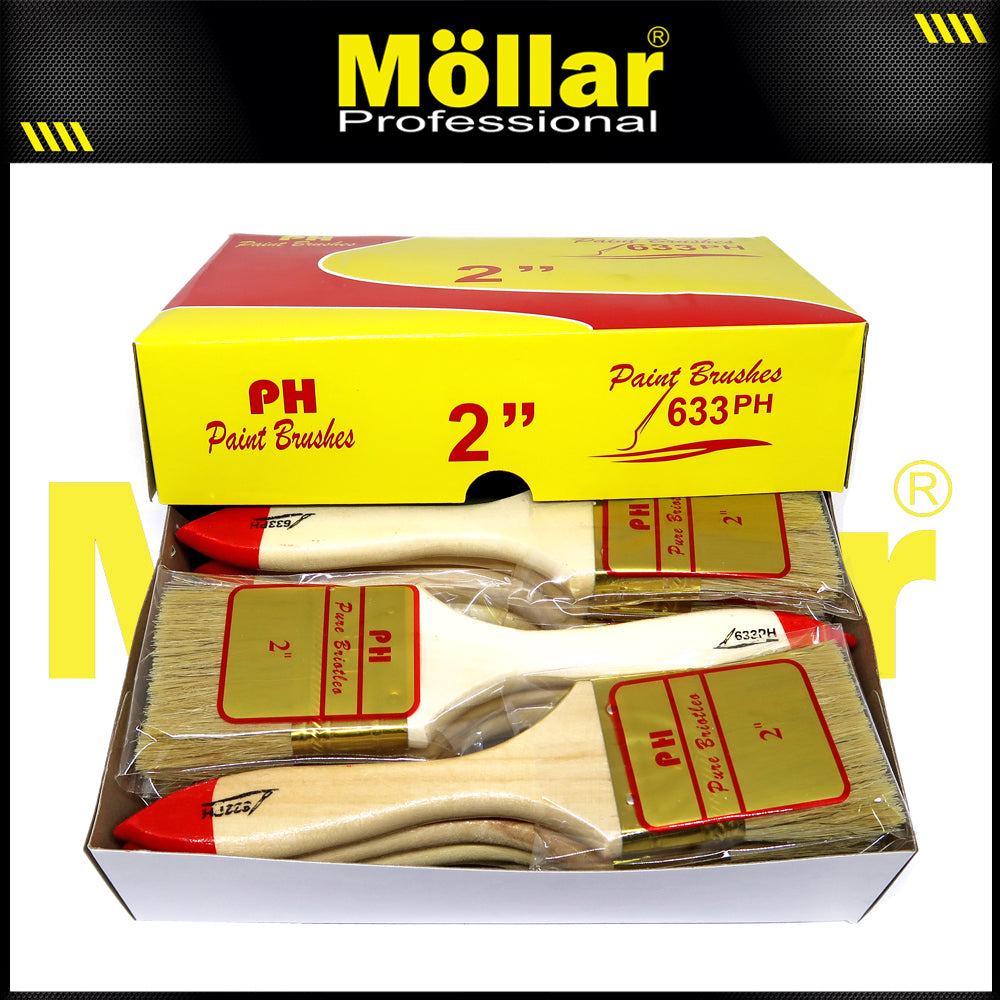 PINEHILL PH-633 1 Pak 12 Pcs Kuas Cat 2 Inch Gagang Kayu Koas Kwas Cat Tembok