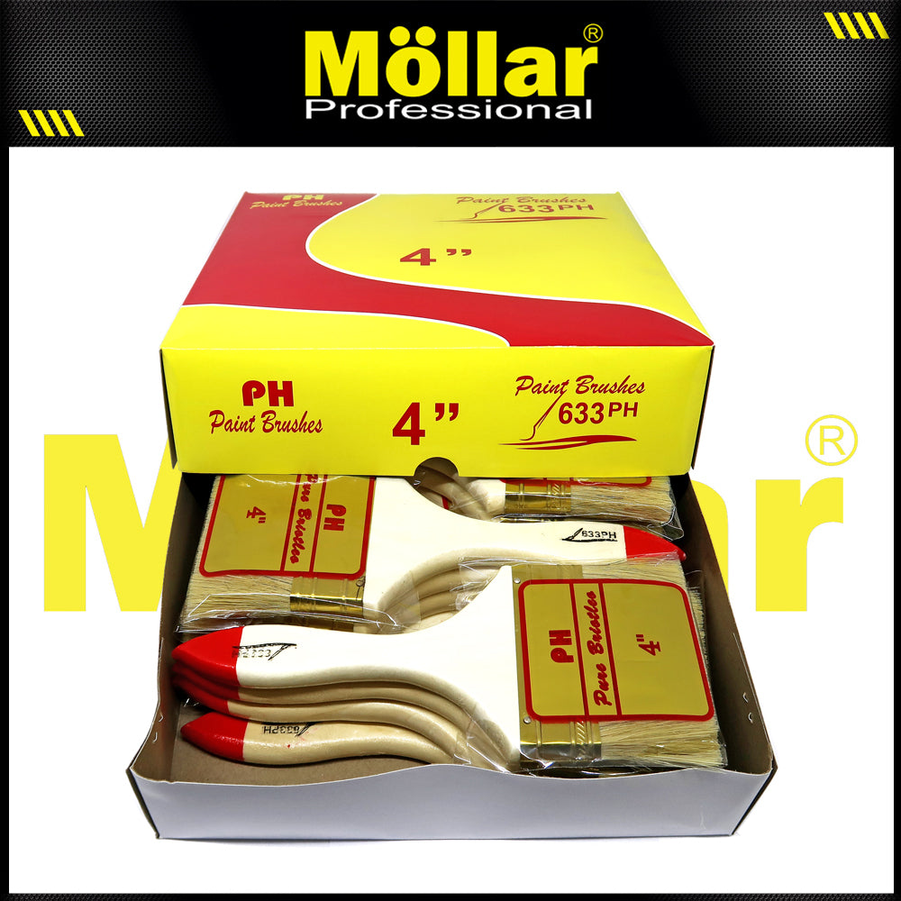 PINEHILL PH-633 1 Pak 12 Pcs Kuas Cat 4 Inch Gagang Kayu Koas Kwas Cat Tembok