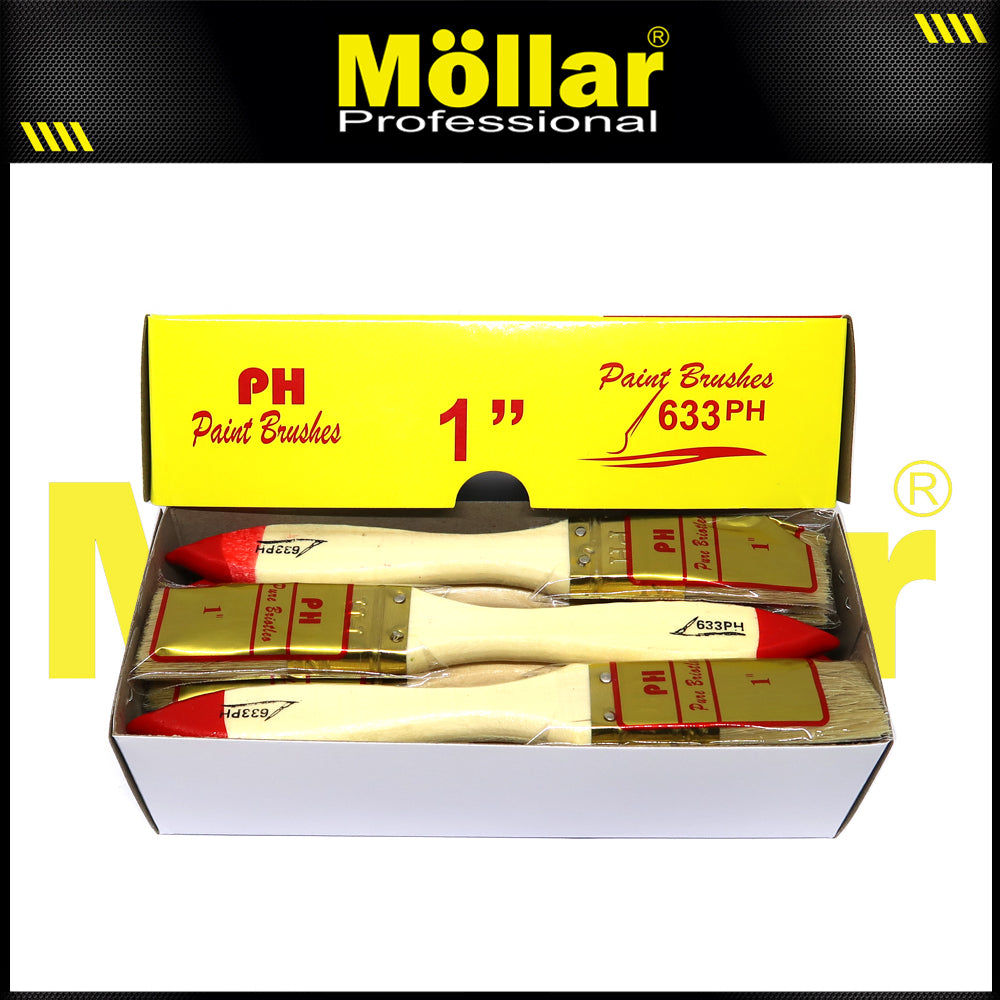 PINEHILL PH-633 1 Pak 12 Pcs Kuas Cat 1 Inch Gagang Kayu Koas Kwas Cat Tembok