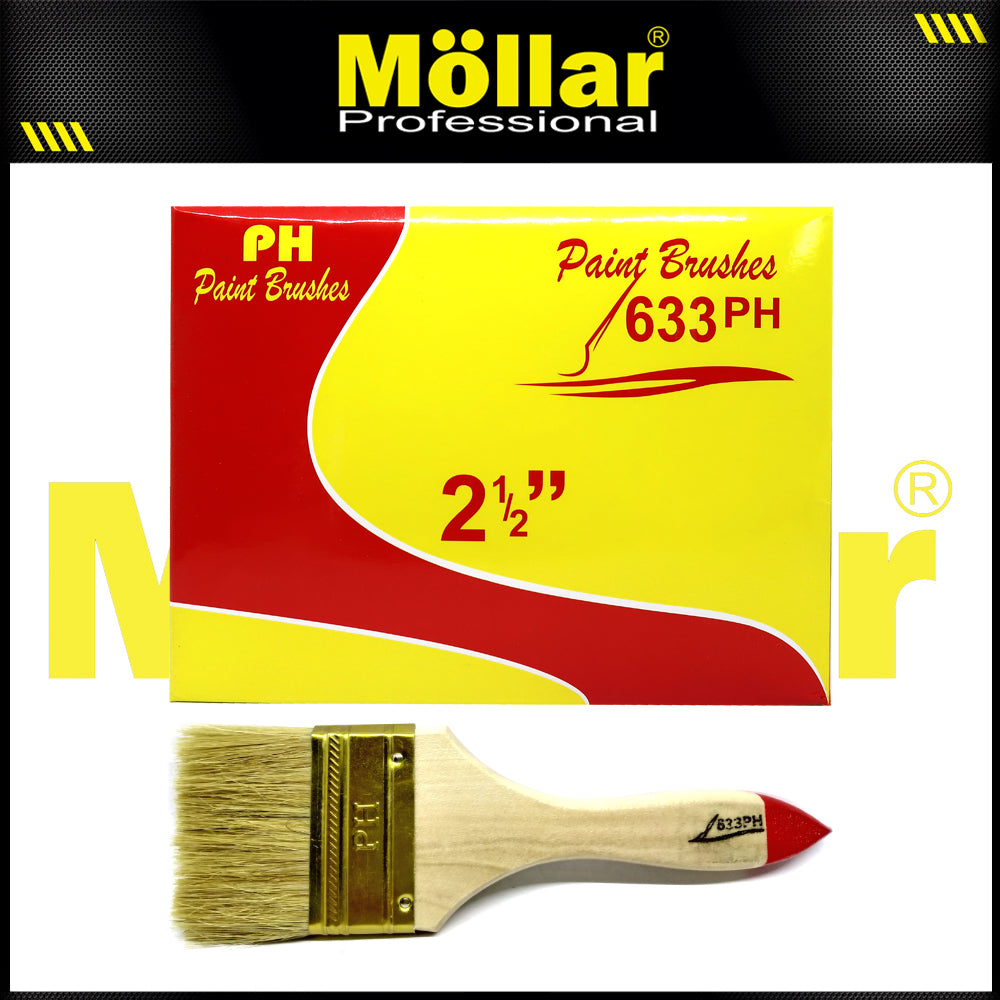 PINEHILL PH-633 1 Pak 12 Pcs Kuas Cat 2.5 Inch Gagang Kayu Koas Kwas Cat Tembok