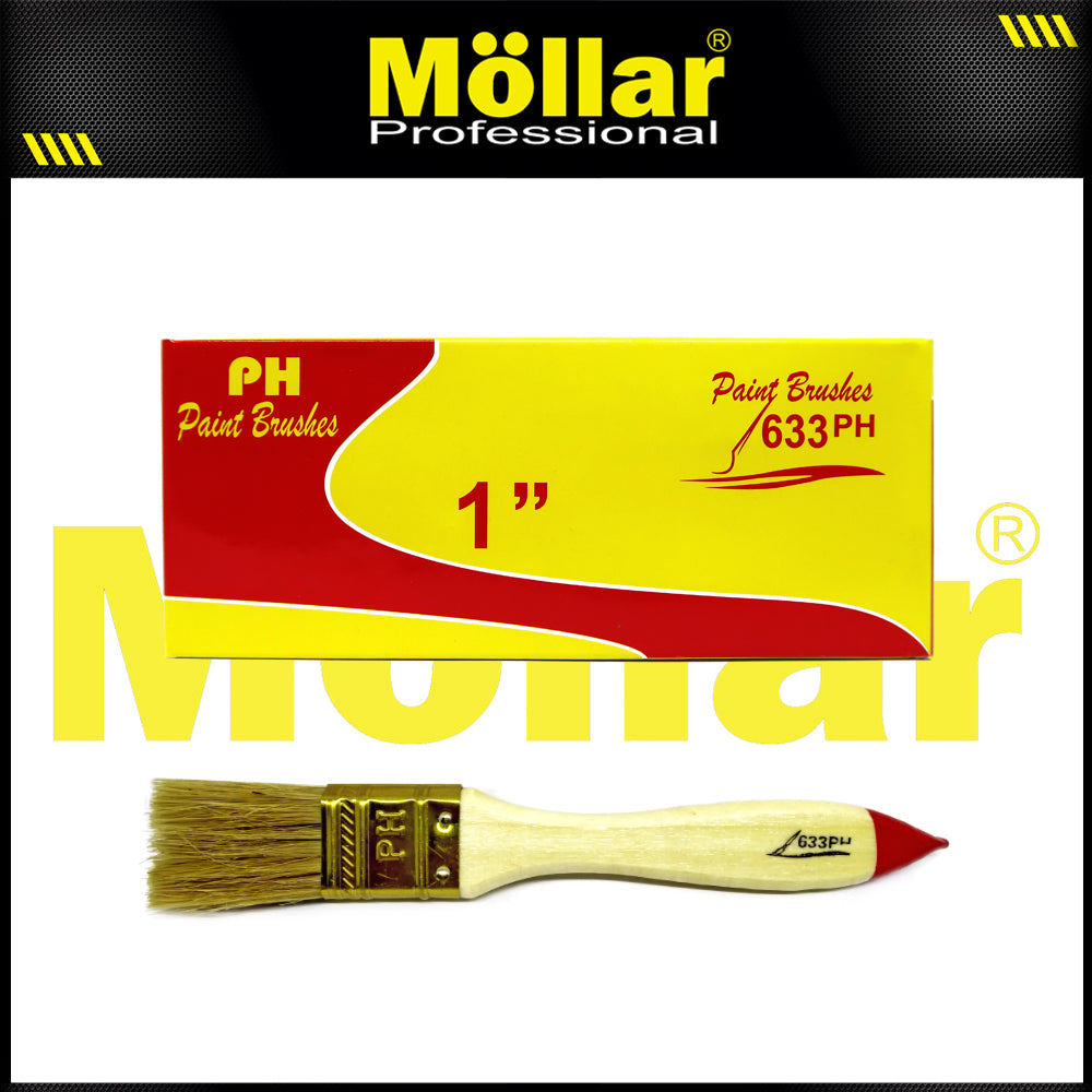 PINEHILL PH-633 1 Pak 12 Pcs Kuas Cat 1 Inch Gagang Kayu Koas Kwas Cat Tembok