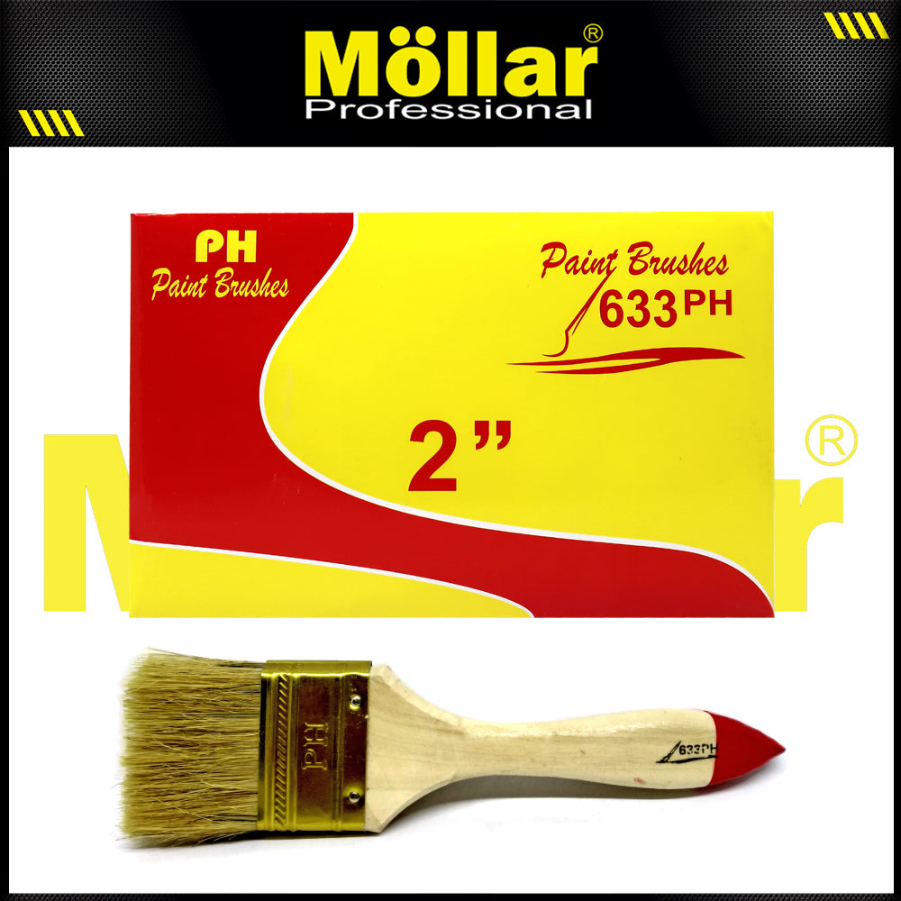 PINEHILL PH-633 1 Pak 12 Pcs Kuas Cat 2 Inch Gagang Kayu Koas Kwas Cat Tembok
