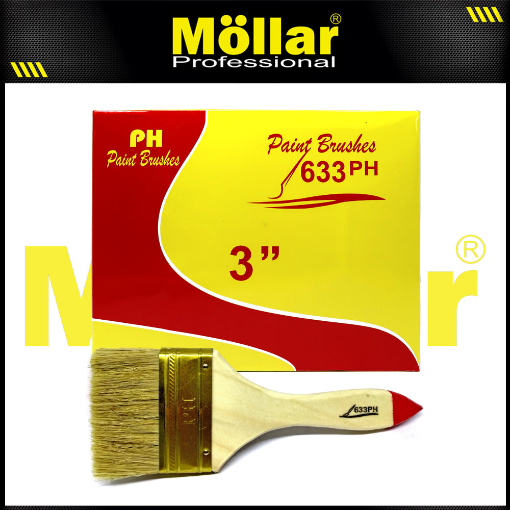 PINEHILL PH-633 1 Pak 12 Pcs Kuas Cat 3 Inch Gagang Kayu Koas Kwas Cat Tembok