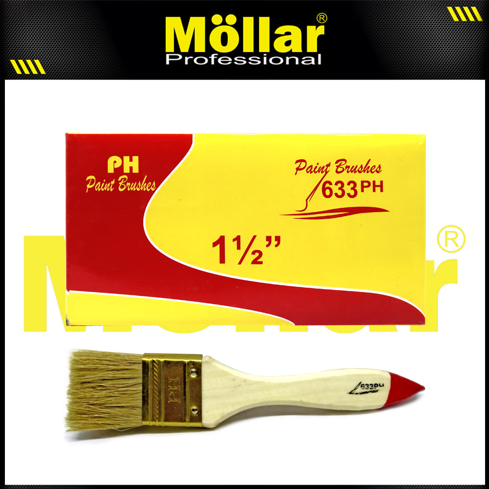 PINEHILL PH-633 1 Pak 12 Pcs Kuas Cat 1.5 Inch Gagang Kayu Koas Kwas Cat Tembok