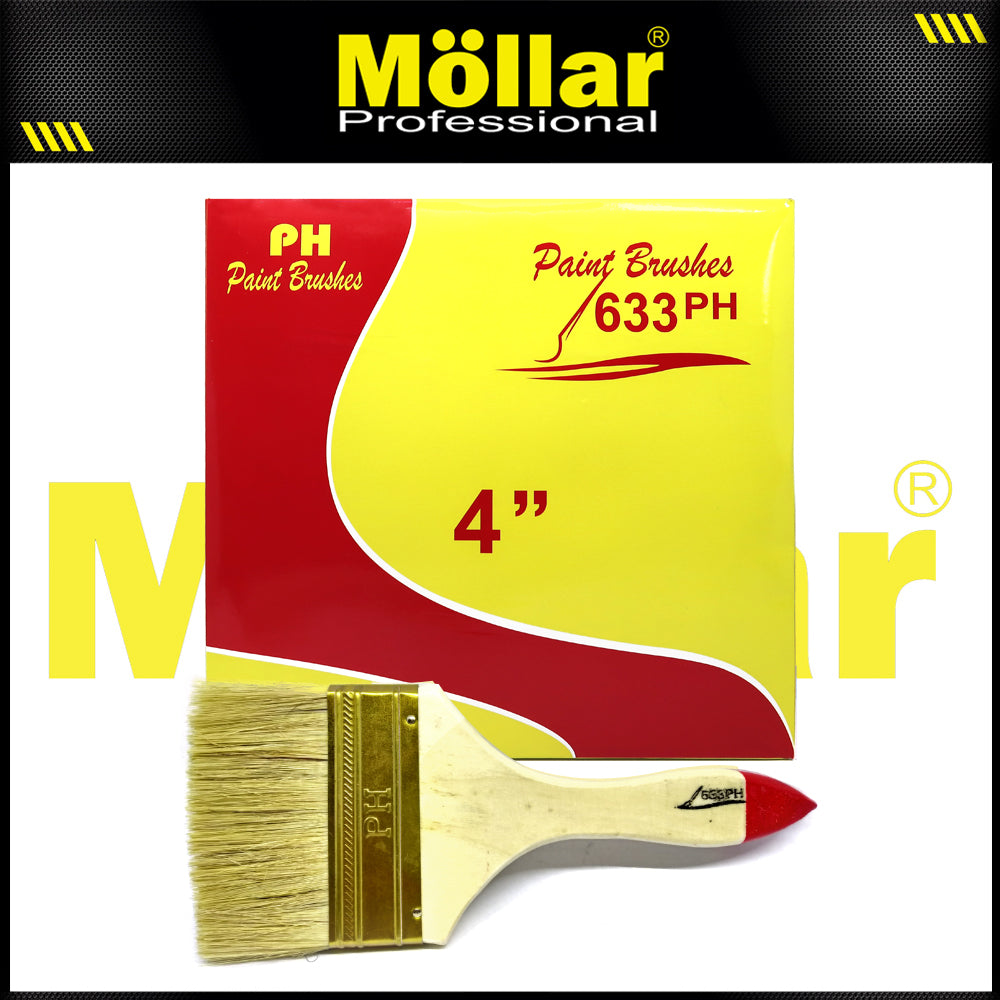 PINEHILL PH-633 1 Pak 12 Pcs Kuas Cat 4 Inch Gagang Kayu Koas Kwas Cat Tembok