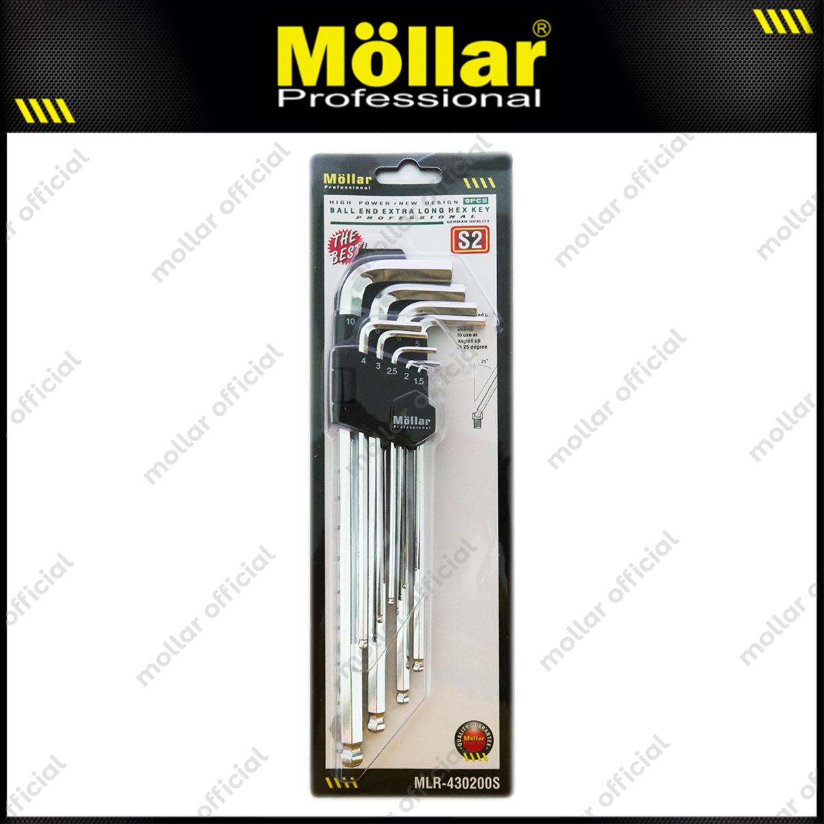 MOLLAR MLR-430200S Kunci L Set Panjang Ballpoint 9 Pcs 1.5-10 mm S2 Steel