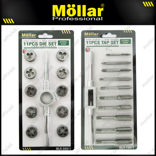 Paket MOLLAR Hand Tap & Die Set 11 pcs Senai Ulir Mur Baut Drat Skrup