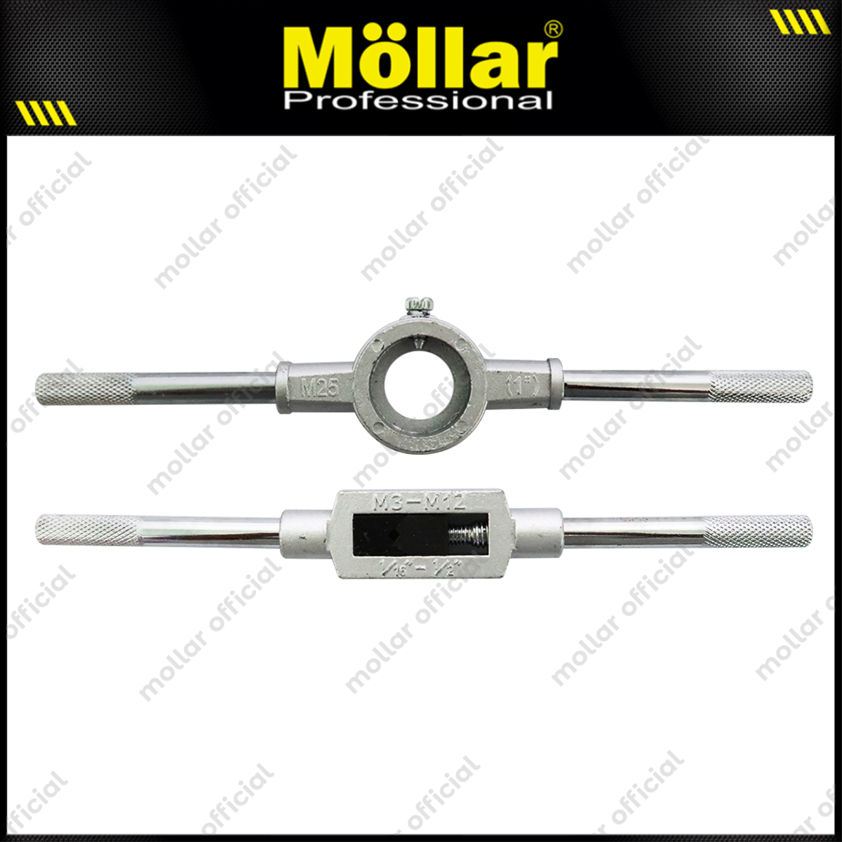 Paket MOLLAR Hand Tap & Die Set 11 pcs Senai Ulir Mur Baut Drat Skrup