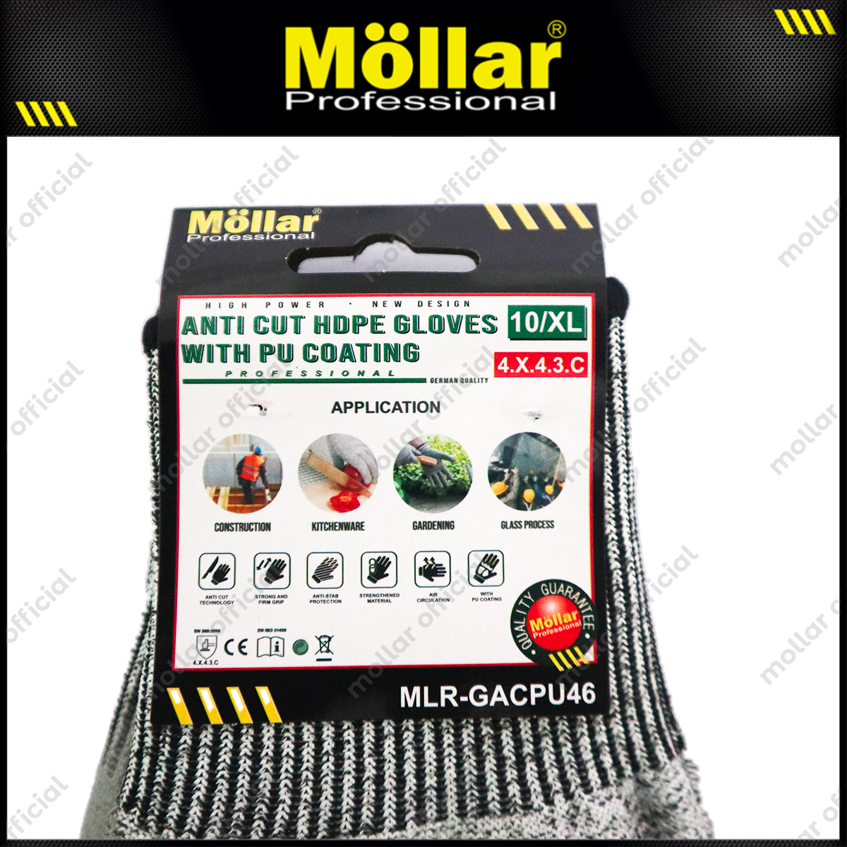 MOLLAR GACPU46 Sarung Tangan Safety Anti Potong HDPE-PU (10/XL)