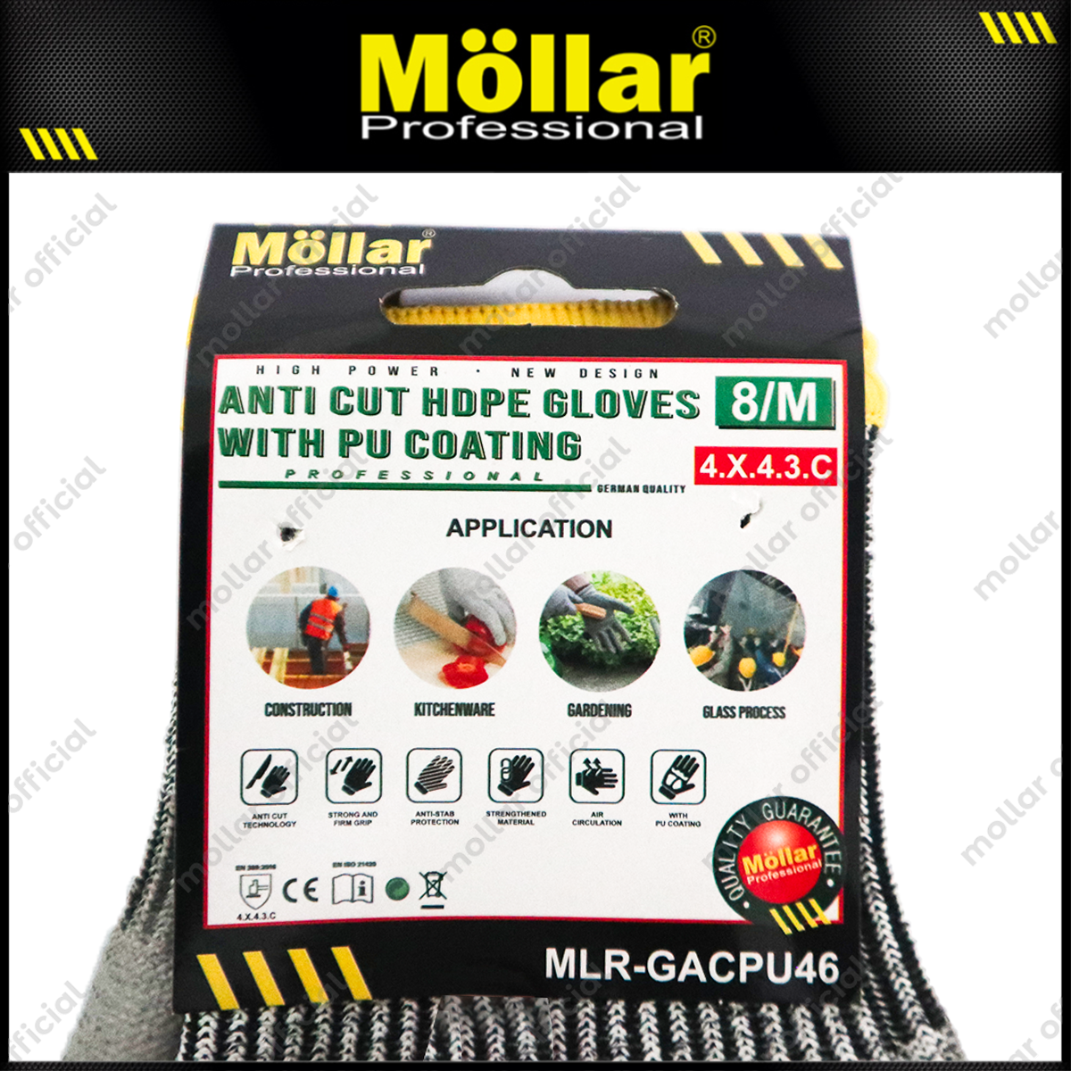 MOLLAR GACPU46 Sarung Tangan Safety Anti Potong HDPE-PU (8/M)