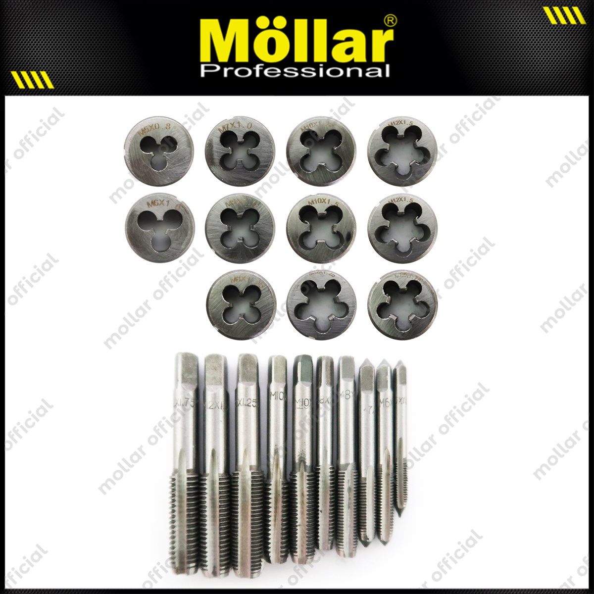Paket MOLLAR Hand Tap & Die Set 11 pcs Senai Ulir Mur Baut Drat Skrup