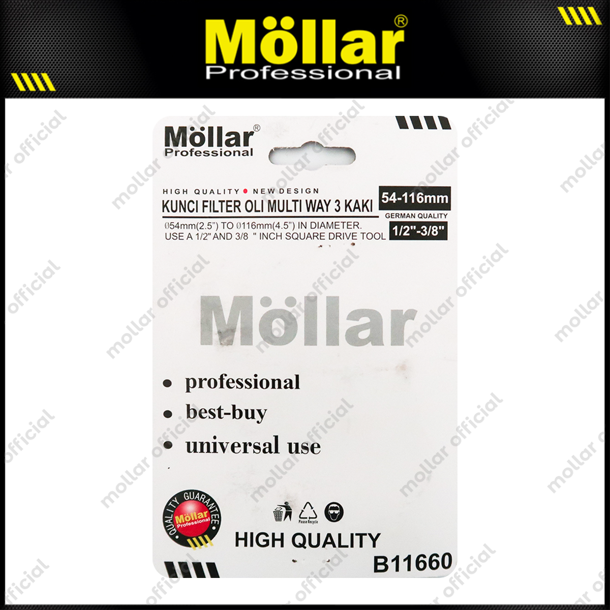 MOLLAR B11660 Kunci Filter Oli 2 Way 54-116 mm