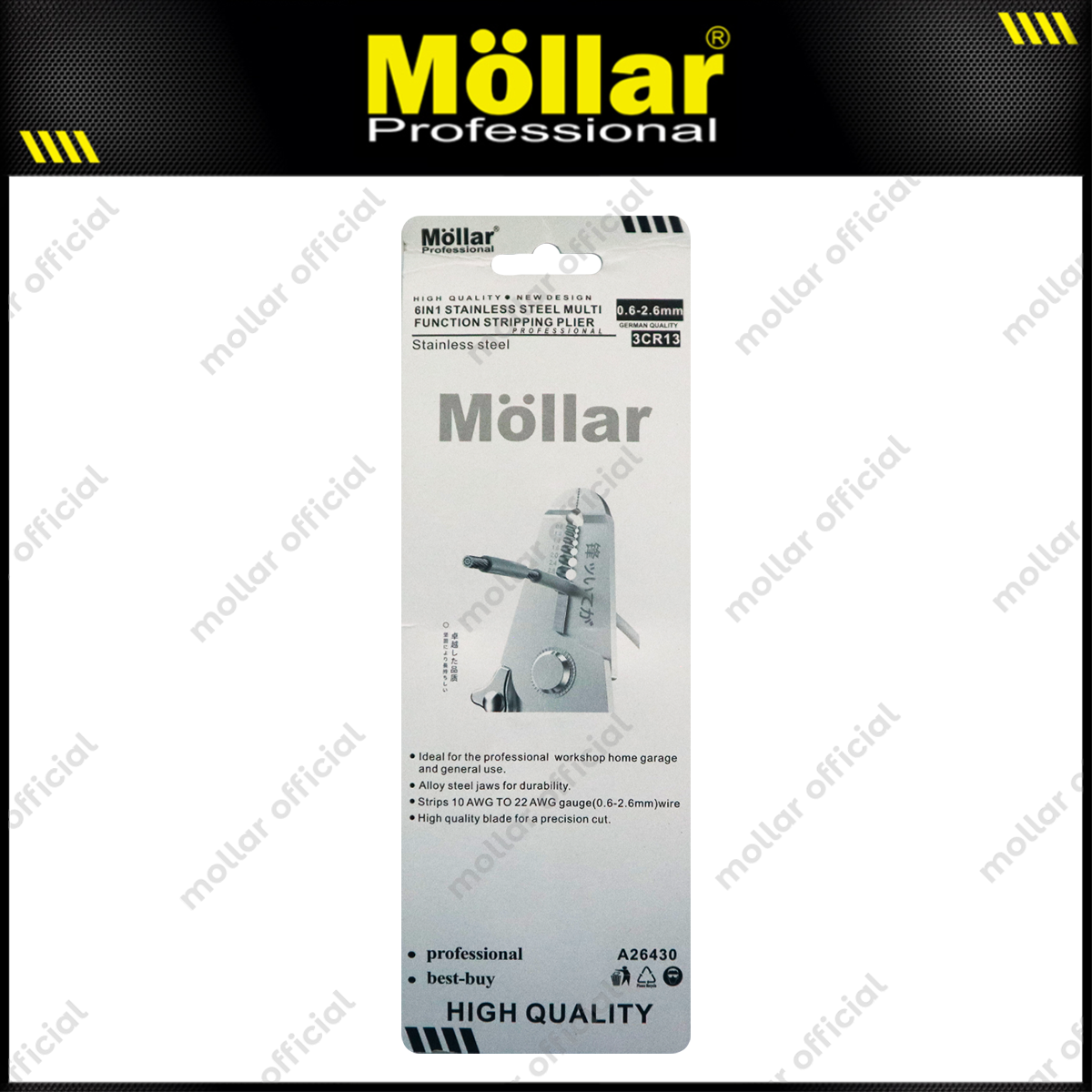 MOLLAR A26430 Tang Kupas Kabel 6 in 1 Multifungsi / Stripping Pliers