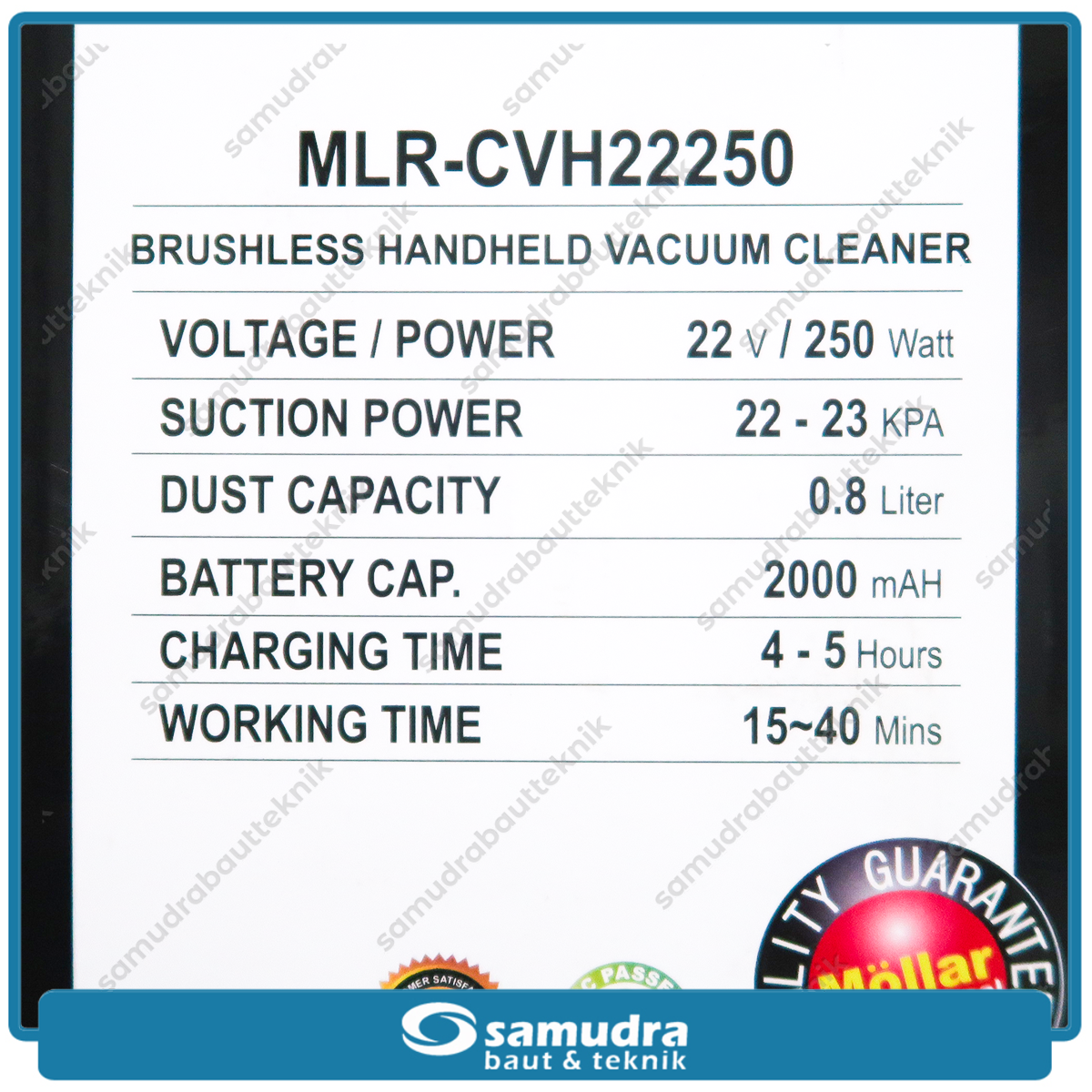 MOLLAR CVH22250 Cordless Vacuum Cleaner Brushless Handheld Baterai 20V