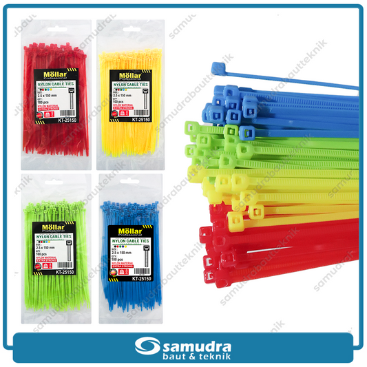 Paket 4 Set MOLLAR Kabel Ties 2.5 x 150 mm Warna Merah Kuning Hijau Biru 10 cm Tali Pengikat