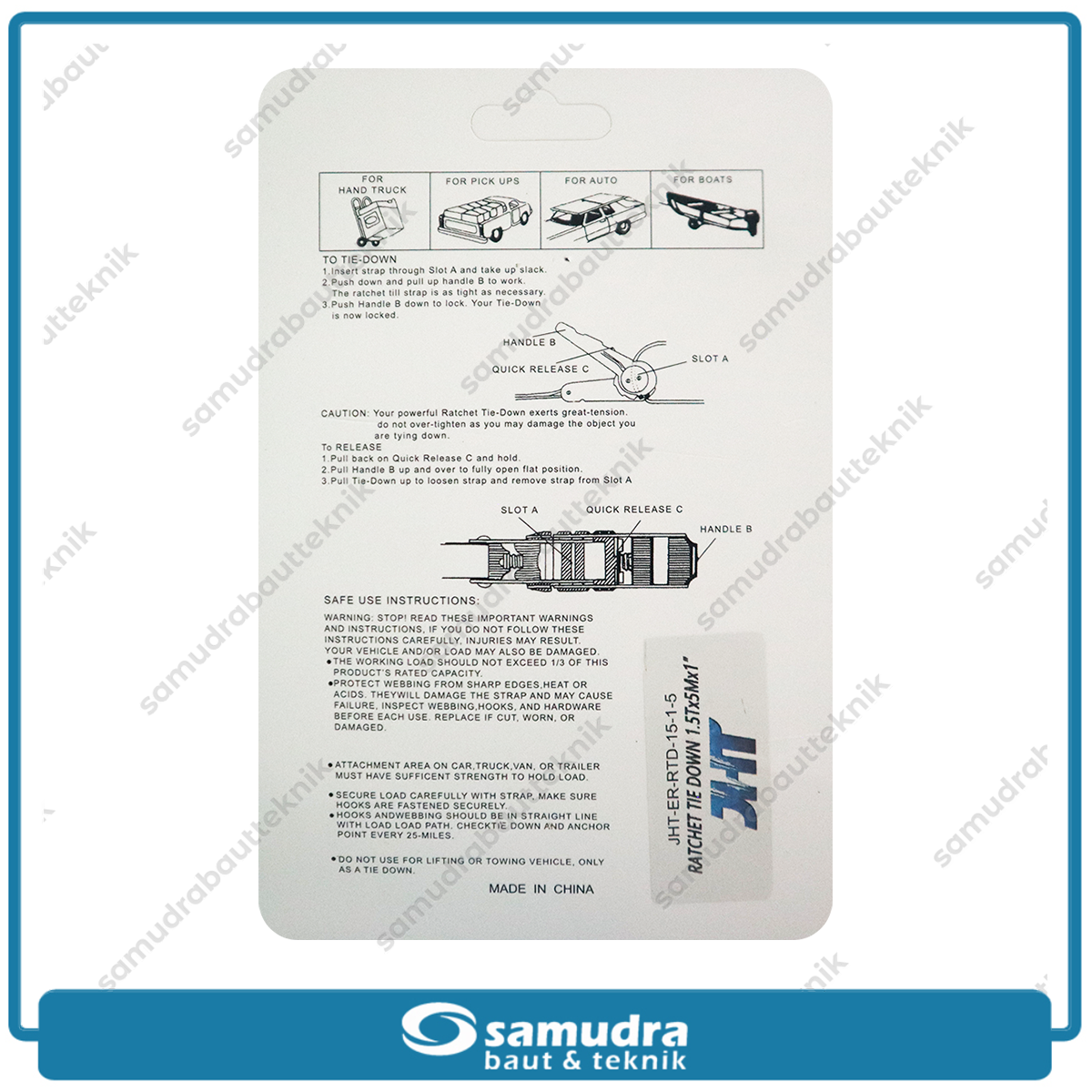 JHT JHT-ER-RTD-15-1-5 Ratchet Tie Down 1" x 5 meter