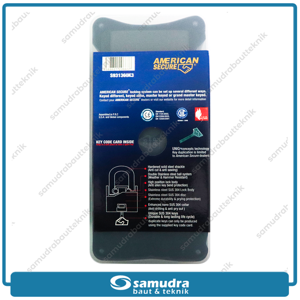 AMERICANSECURE S931360K3 Gembok 60 mm Short Key Alike Set 3 pcs