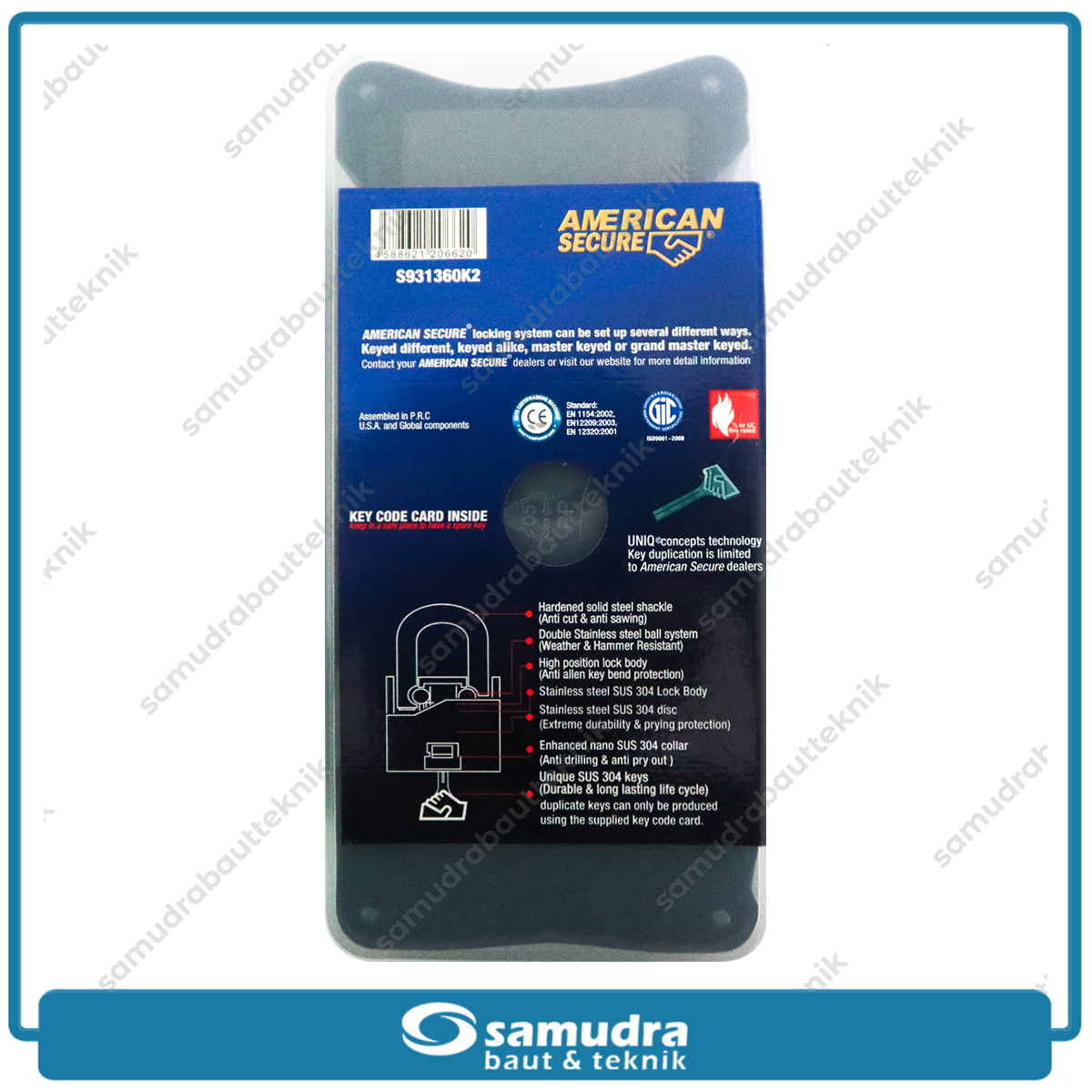 AMERICANSECURE S931360K2 Gembok 60 mm Short Key Alike Set 2 pcs
