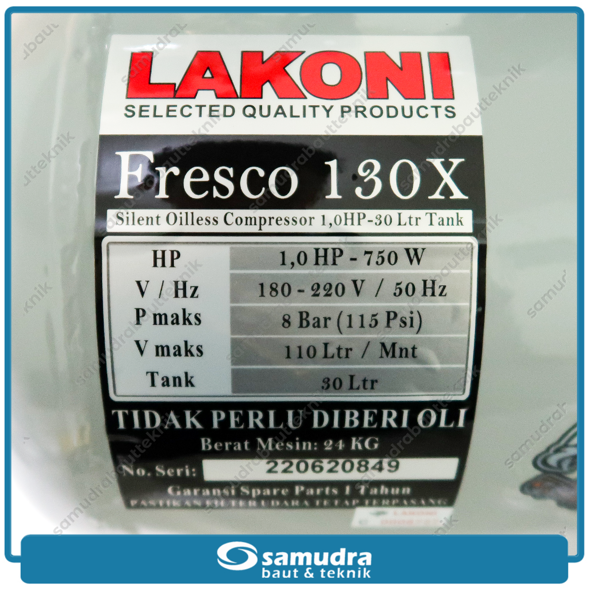 LAKONI FRESCO-130X Mesin Kompresor Listrik Oilless 1 HP 30 Liter