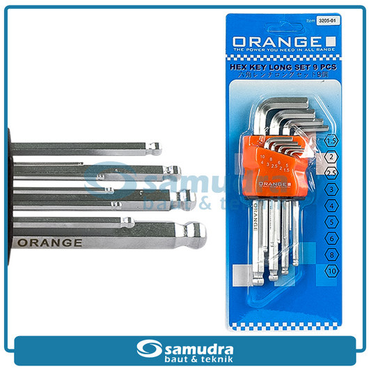 ORANGE Kunci L Set Panjang 9 Pcs Long Ballpoint 1.5-10 mm