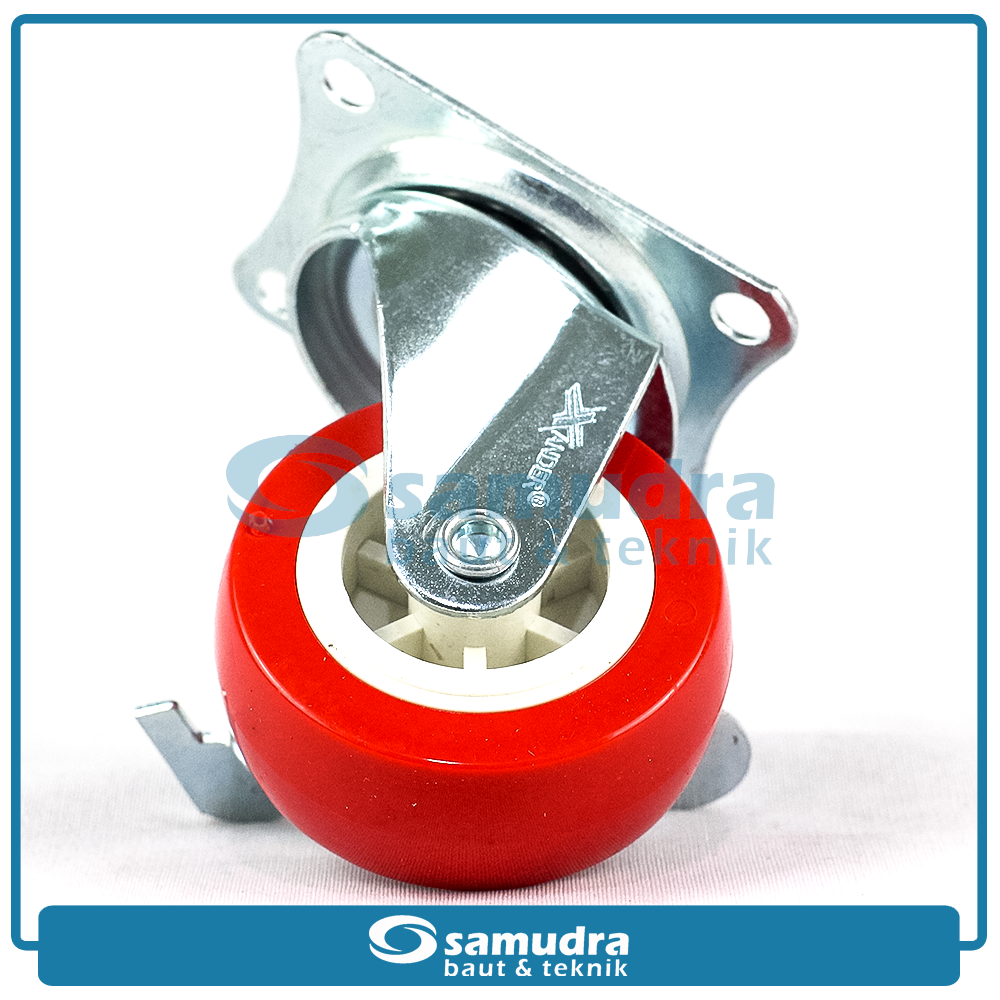 XANDER RODA-430 Roda PU Merah Hidup Rem 2" XD-192-50mm - Satuan