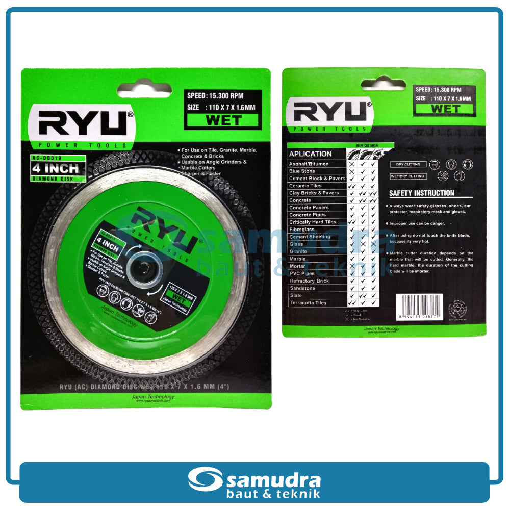 RYU AC-DD019 Mata Potong Keramik Basah 4" / Diamond Wheel Wet