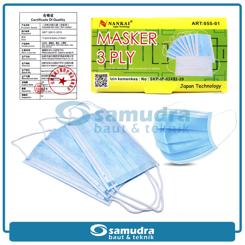 NANKAI 055-01 Masker 3 Ply Box 50 pcs / Masker Dokter Rumah Sakit