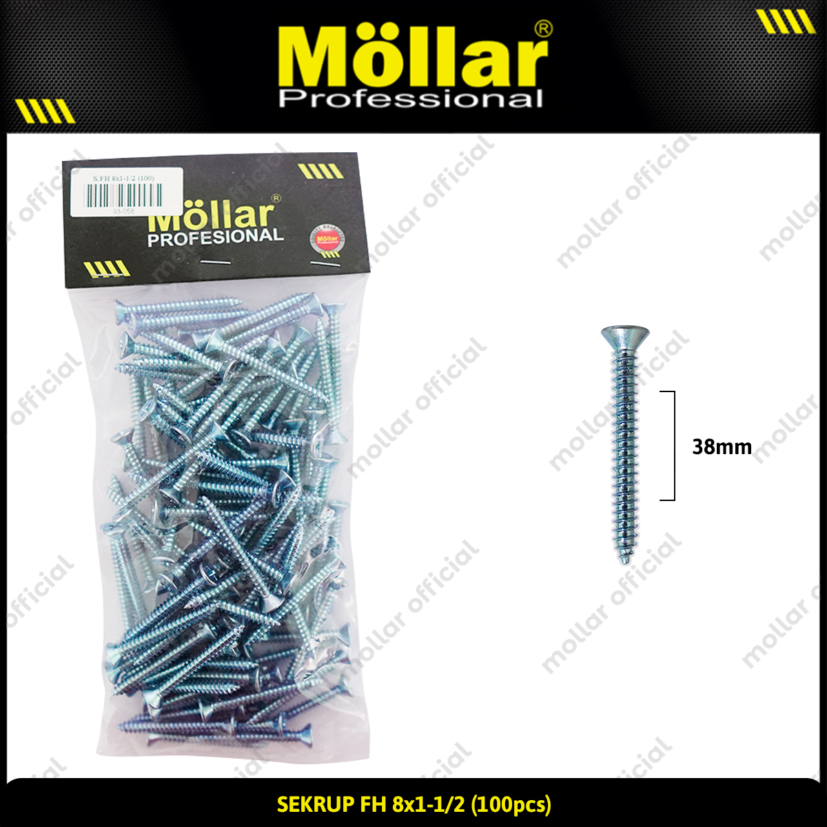 MOLLAR 93-058 Sekrup FH 8 x 1-1/2 - 100 pcs