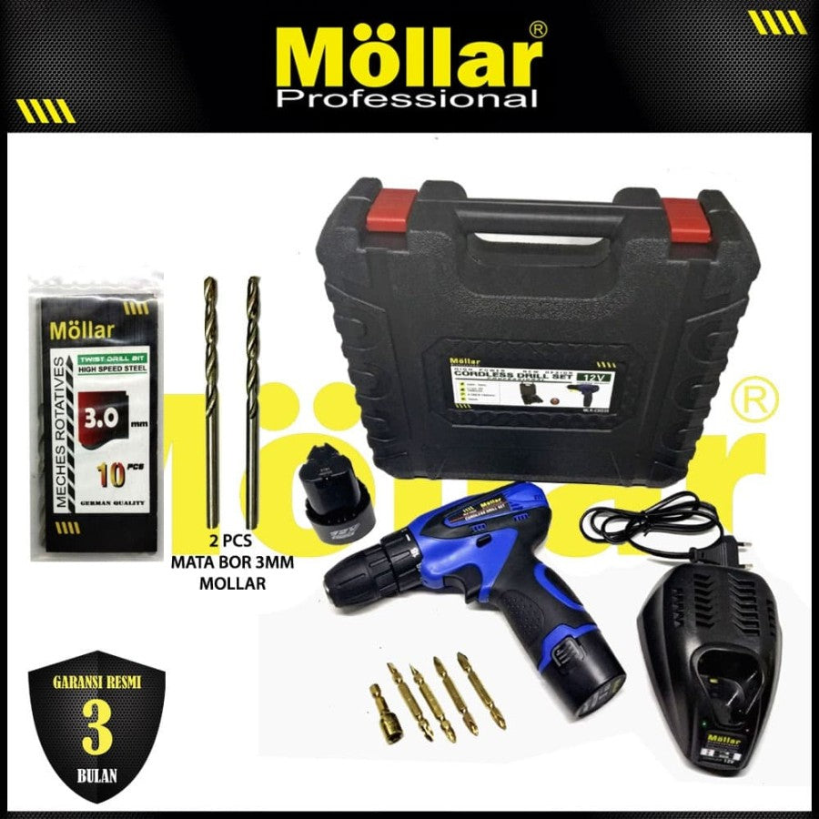 [PAKET] MOLLAR CDD35 Bor Cordless & MOLLAR 2 Pcs Mata Bor Besi 3 mm