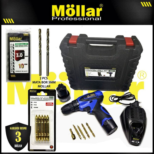 [PAKET] MOLLAR CDD35 Bor Cordless & 2 Pcs Mata Bor & 5 Pcs Mata Obeng