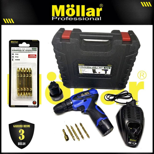 [PAKET] MOLLAR CDD35 Bor Cordless & MOLLAR 5 Pcs Mata Obeng Plus Plus