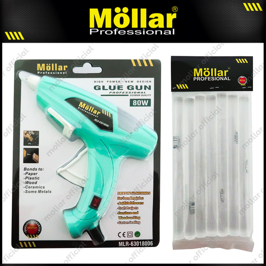 [PAKET] MOLLAR Glue Gun 80 Watt Biru & 7 Pcs Refill Lem Tembak Besar