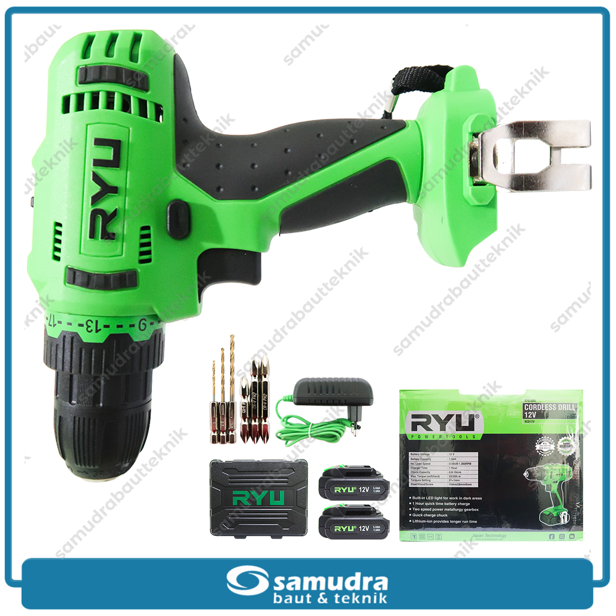 RYU RCD12V Mesin Bor Baterai 12V Aksesoris Set / Cordless Drill