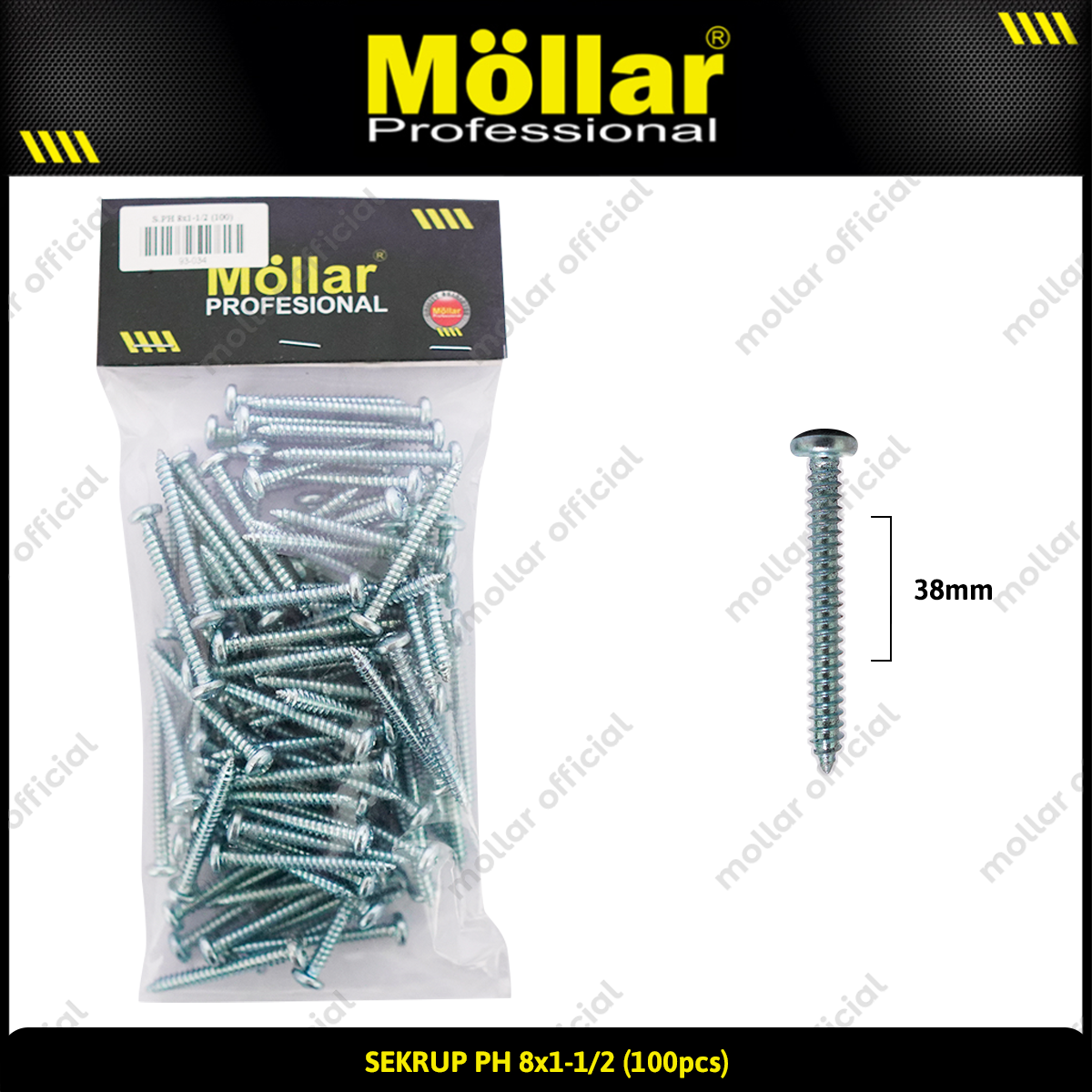 MOLLAR 93-034 Sekrup PH 8 x 1-1/2 - 100 pcs