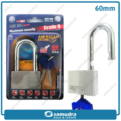 AMERICANSECURE Gembok 60 mm Long / Gembok Leher Panjang