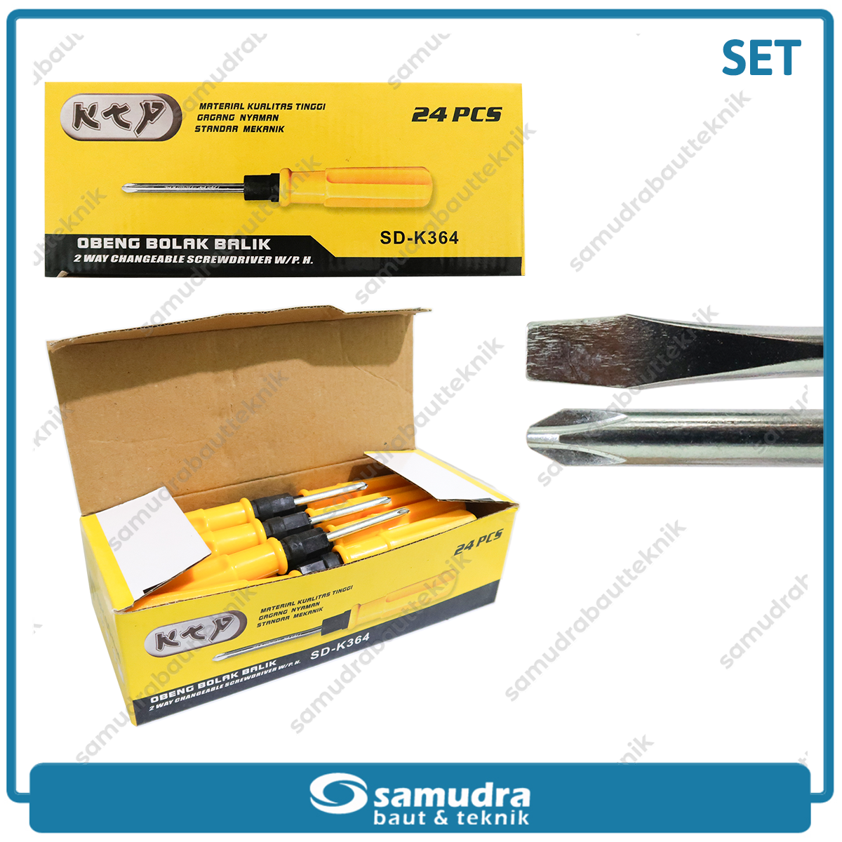 KTP K364 Pak 24 pcs Obeng 2 Way Gagang Plastik Plus Minus Screwdriver