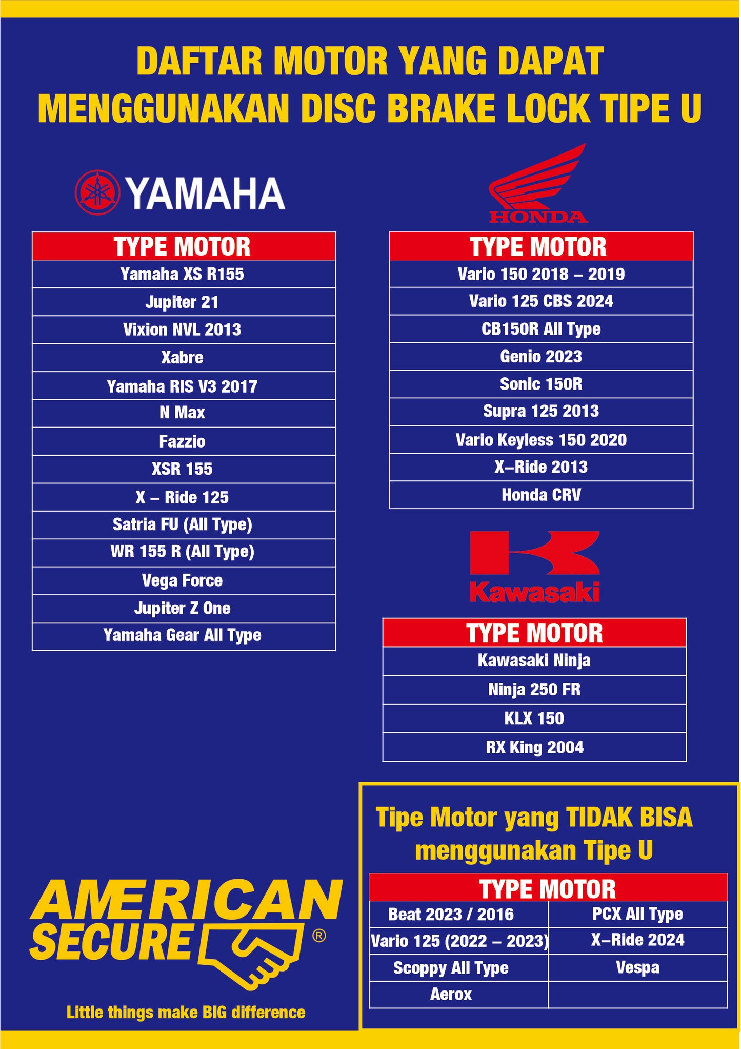 AMERICANSECURE S731388 Gembok Motor Universal Tipe U