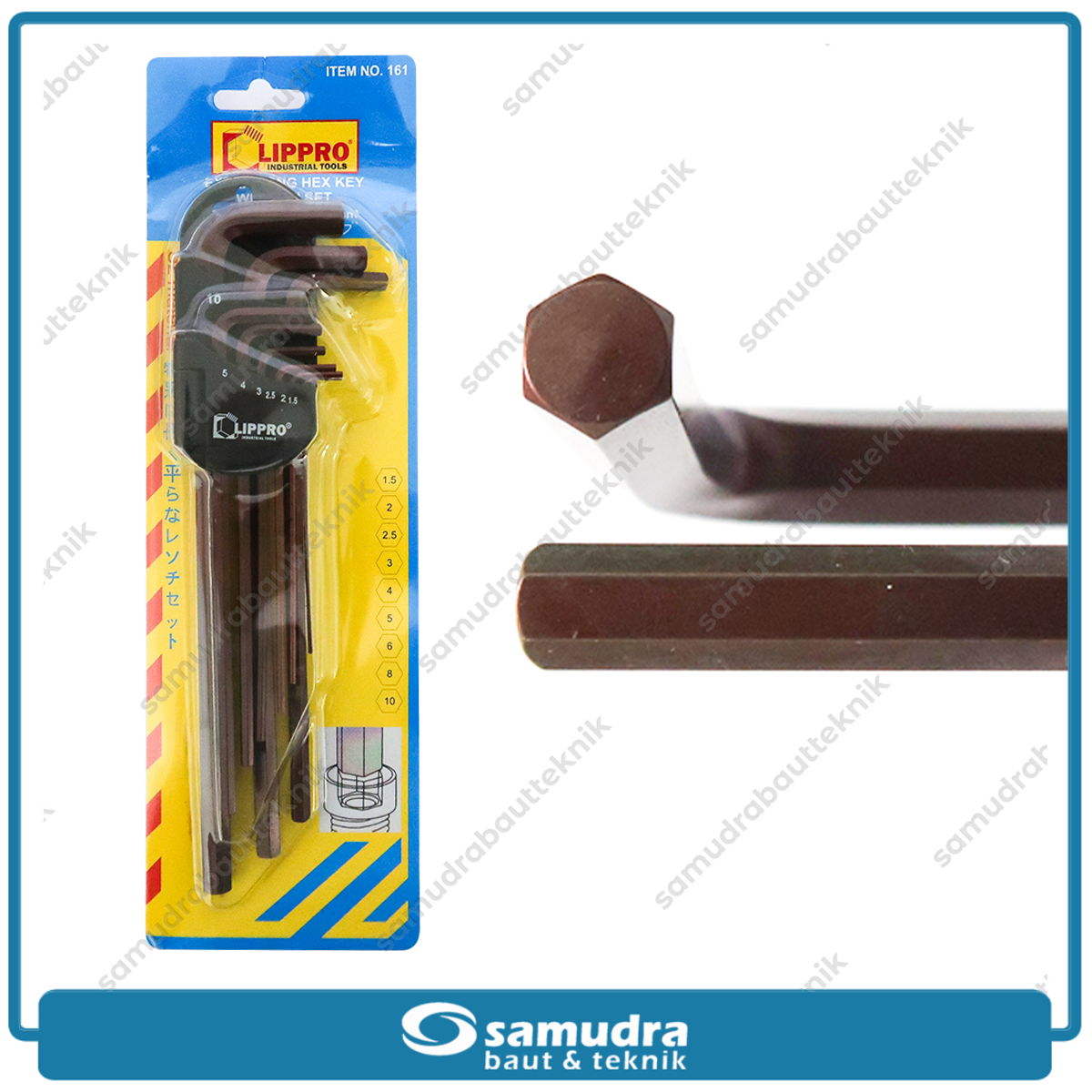 LIPPRO 161 Kunci L Set Panjang Extra Long Flat 9 Pcs 1.5-10 mm